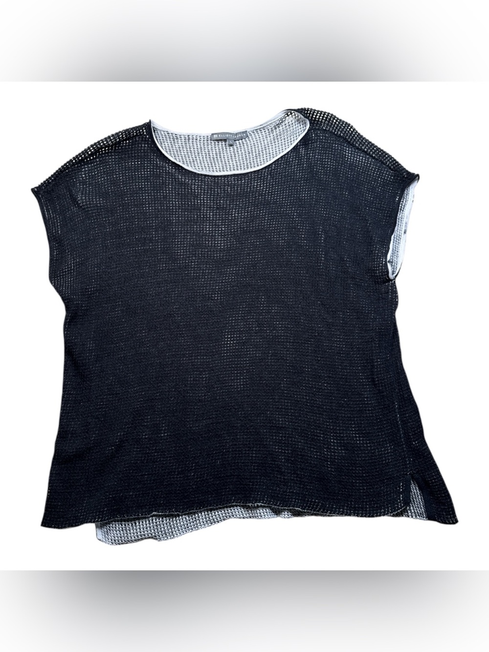 Elliot Lauren Lightweight Black Cotton Mesh Short Sleeve Top size L